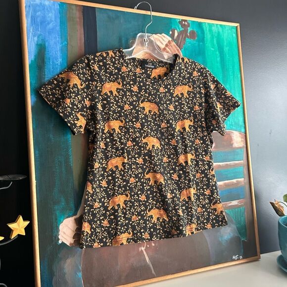 Jim Thompson Stylish Black and Orange Animal Print Tee M - Picture 2 of 16